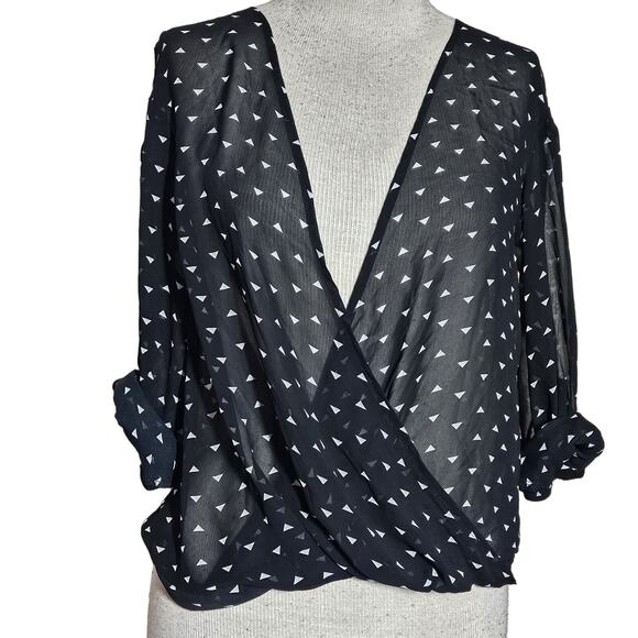 Black V Neck Sheer Blouse Size XS - Picture 1 of 4
